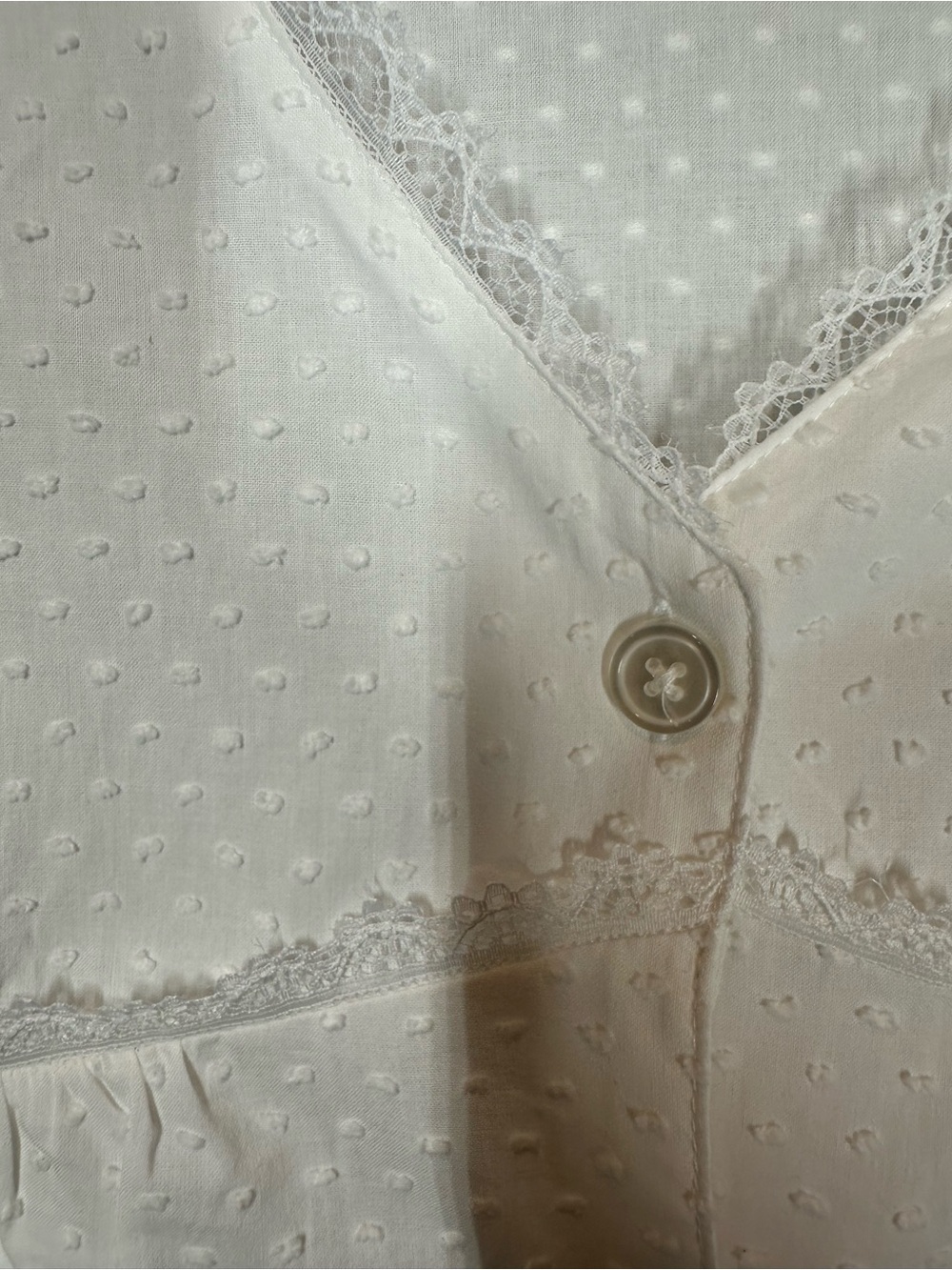 NATIONAL Vintage Deadstock Women's Small V-Neck White Cotton Swiss Dot Nightgown - Picture 6 of 12